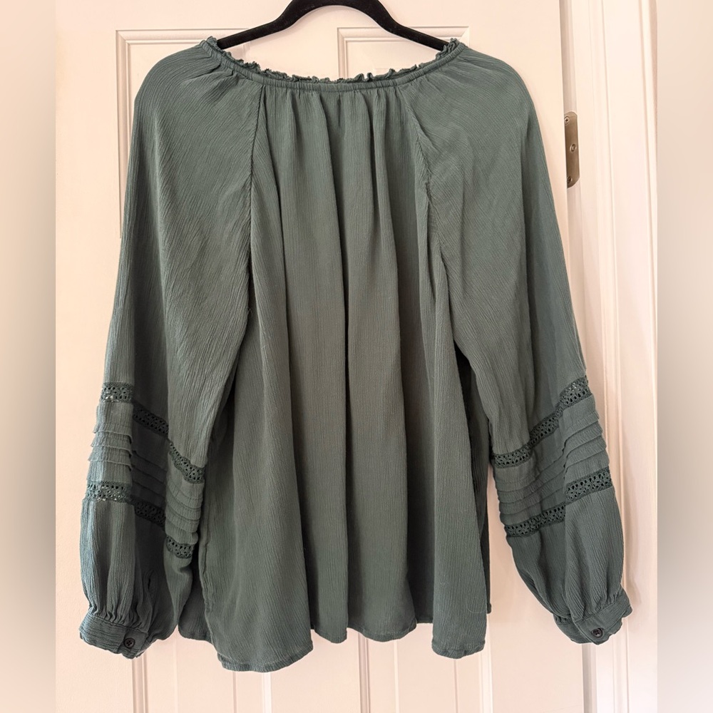 Knox Rose Green Boho Peasant Blouse Women’s XL Lace Sleeve Top - Picture 5 of 5